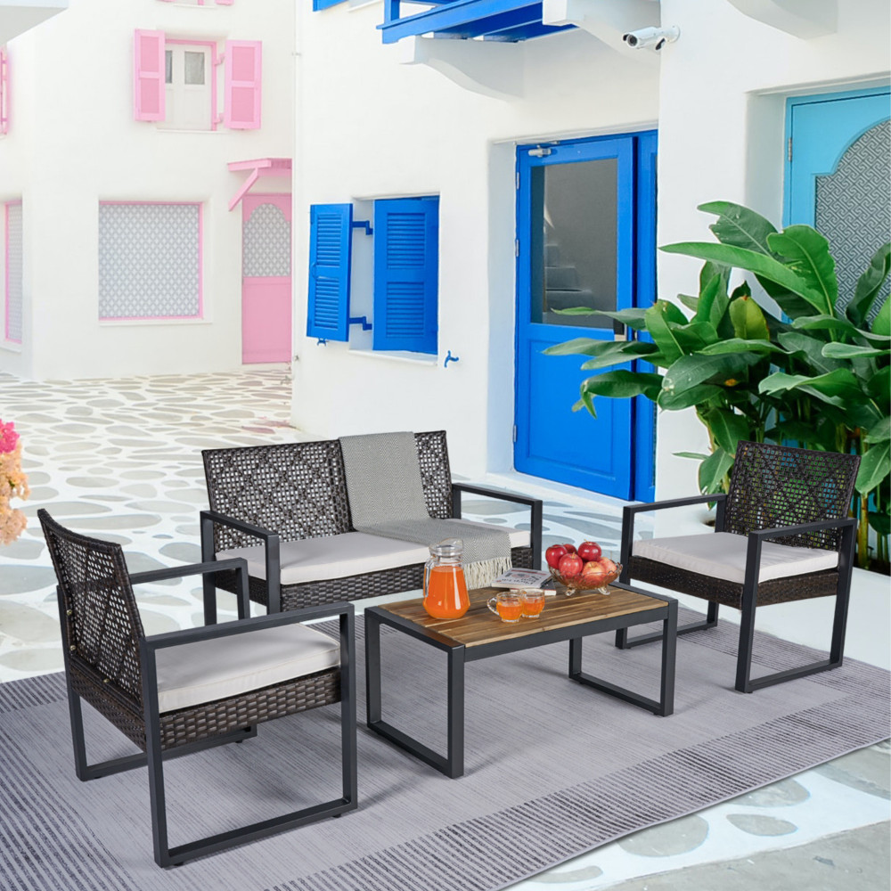 4 Piece Patio Conversation Set Outdoor Furniture Balcony Porch Garden Backyard