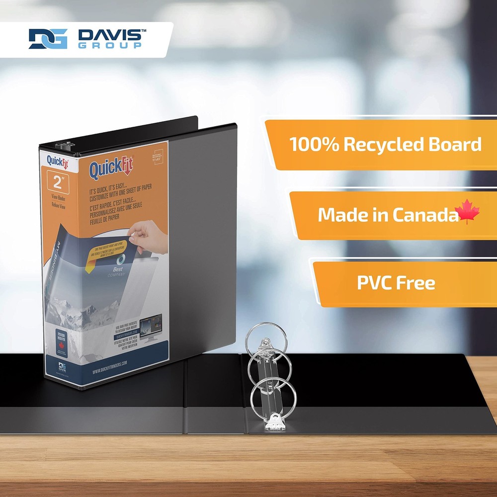 QuickFit View Binder, 3-Ring Binder for School or Office, Round Ring, Black, ...