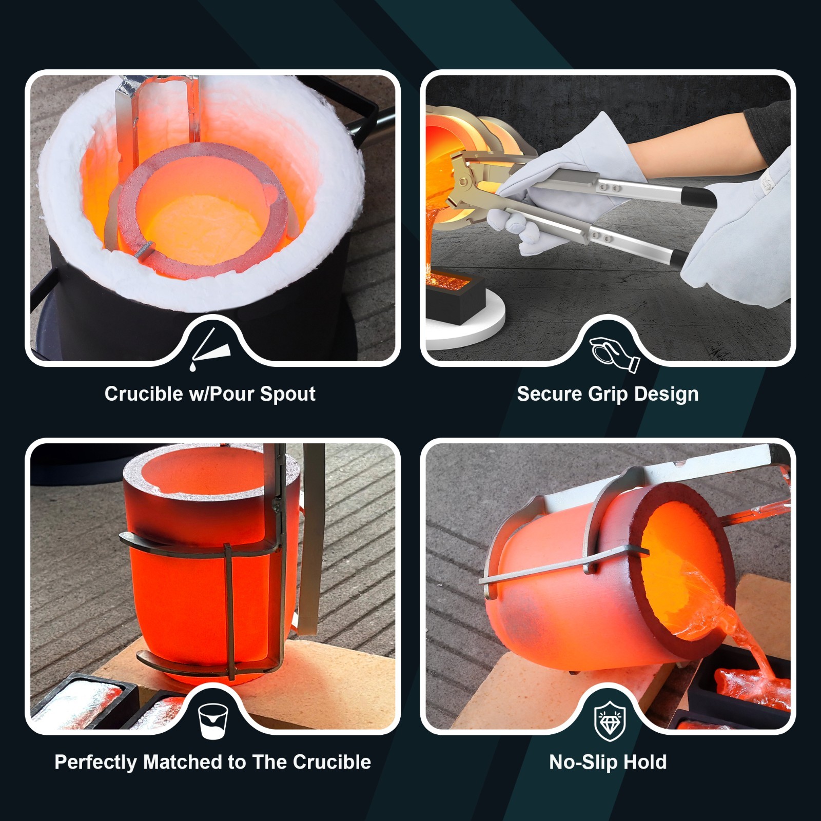 6kg Crucible Tongs Set for Melting Metal, Lifting & Pouring Tongs