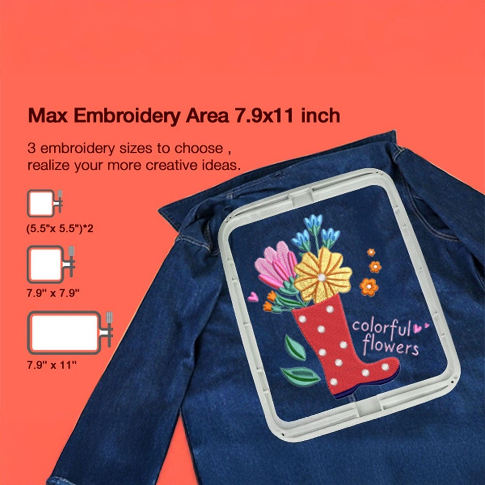 POOLIN EOC05 4in x 9.2in Computerized Embroidery Machine - Red