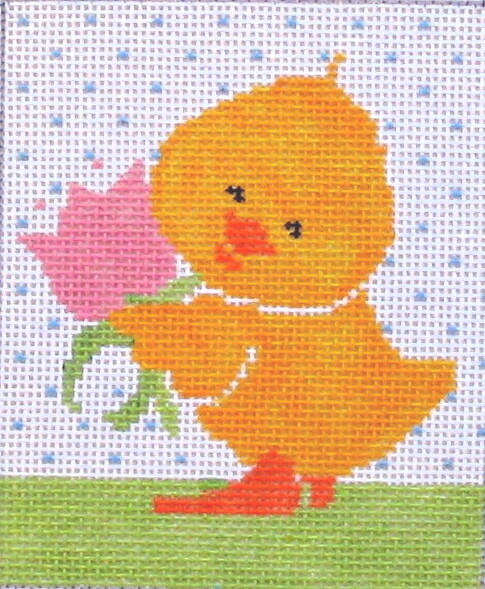 Duck With Flower Easter Hand Painted Needlepoint Canvas