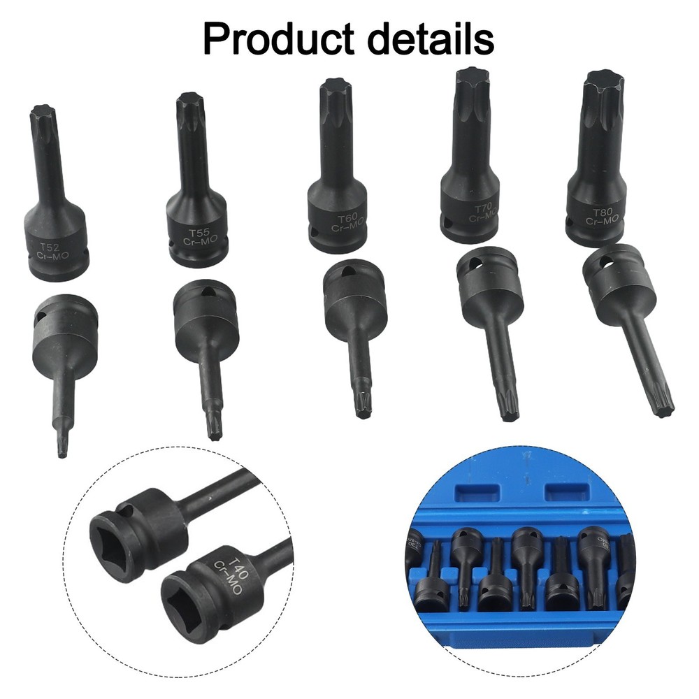 Heavy duty 1/2 inch Square Head Wrench Socket Bits Set with T20T80 Sizes