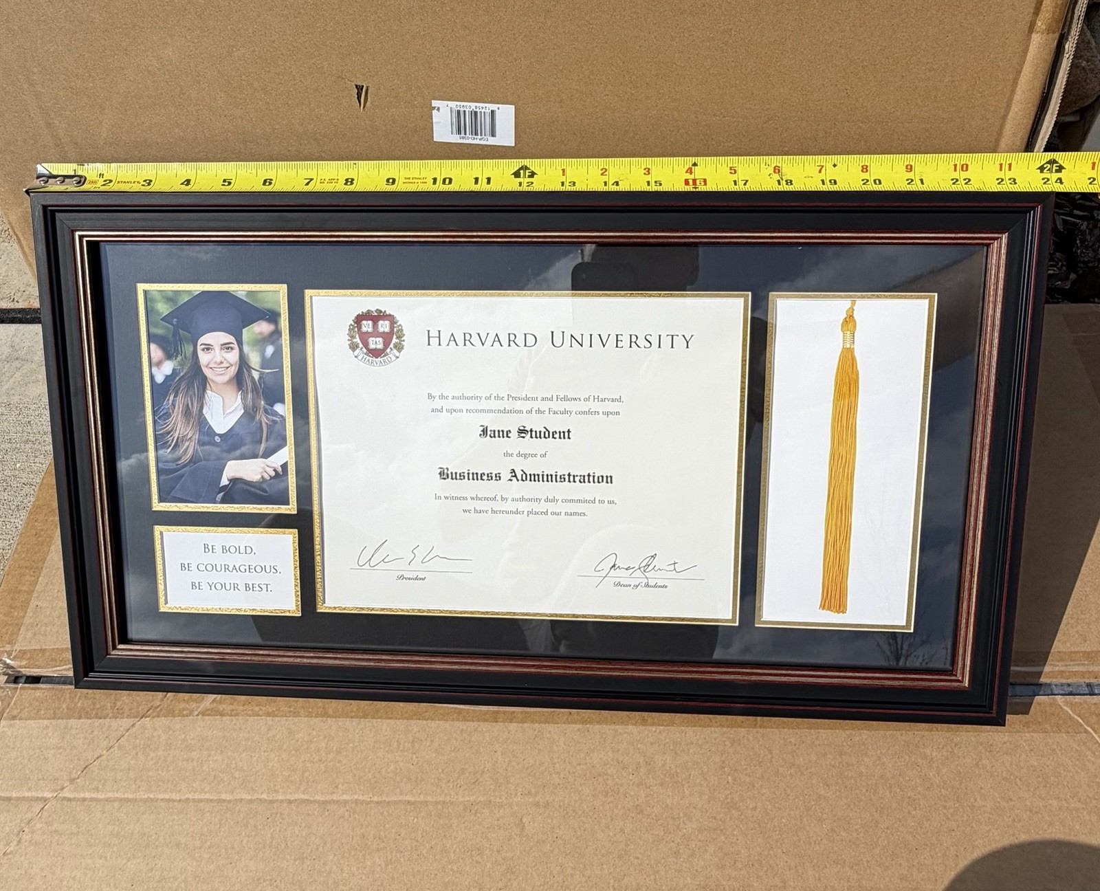 24x13 Graduation Diploma Frame Black Gold College Degree Frame w Photo Tassel