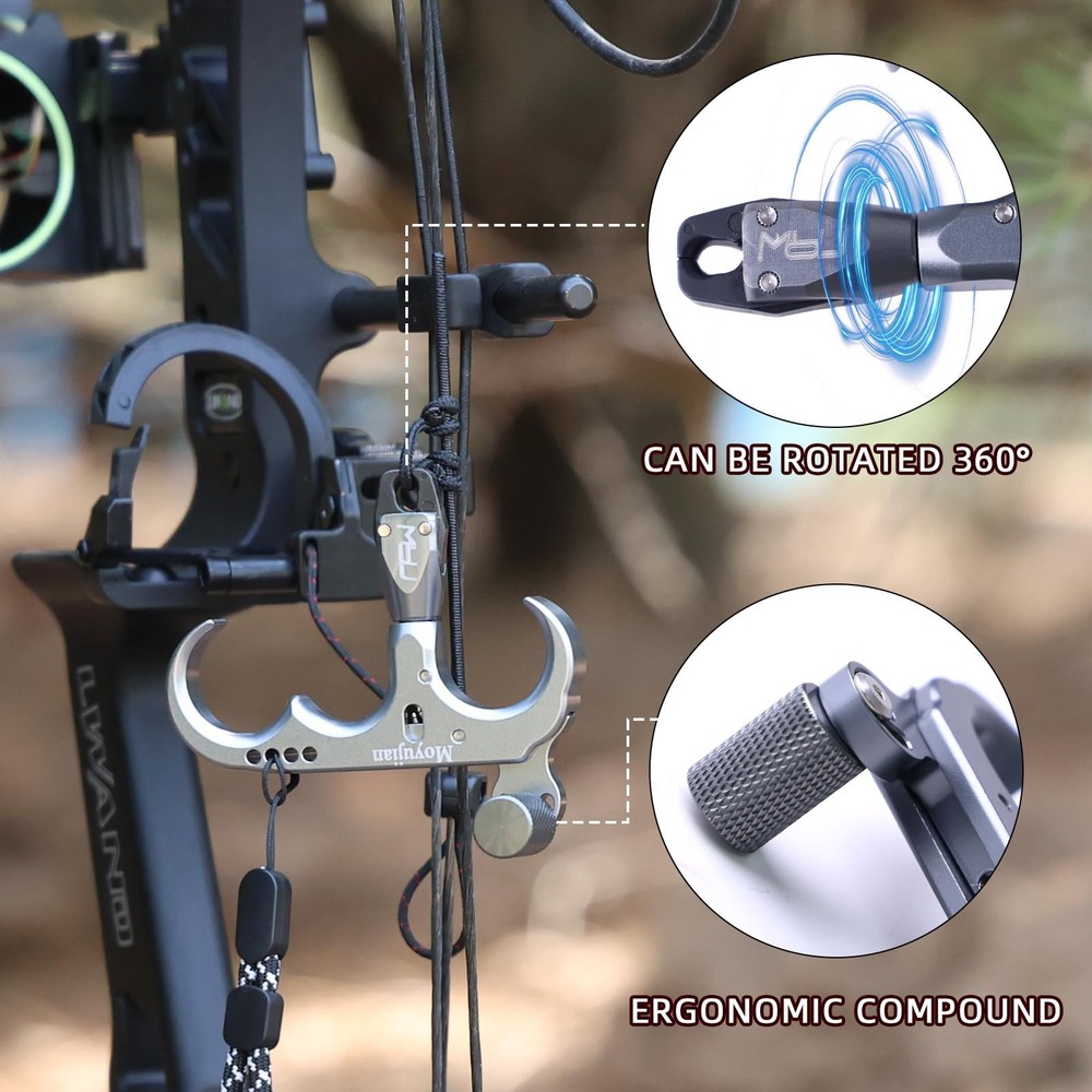 Compound Bow 3 Finger Thumb Release 360-Degree Rotational Automatic Closure J...