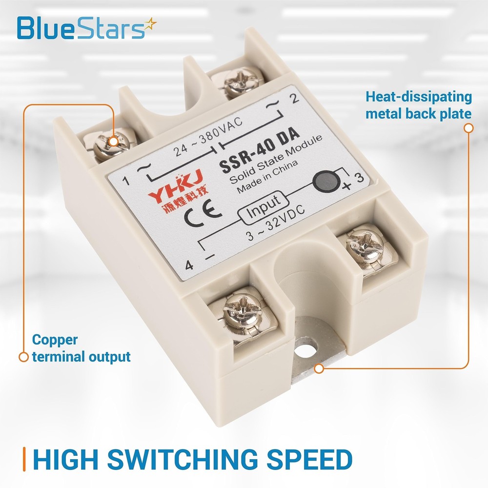 BlueStars 3PCS Solid State Relay SSR-40DA DC to AC Input 3-32VDC Output 24-38...
