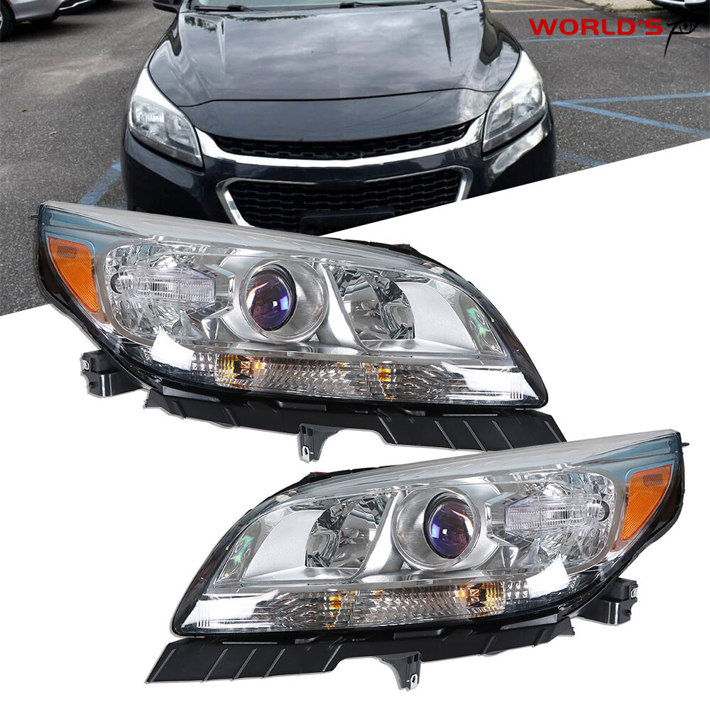Headlights For Chevy Malibu 2013-2015 Halogen Projector Chrome Left+Right Side