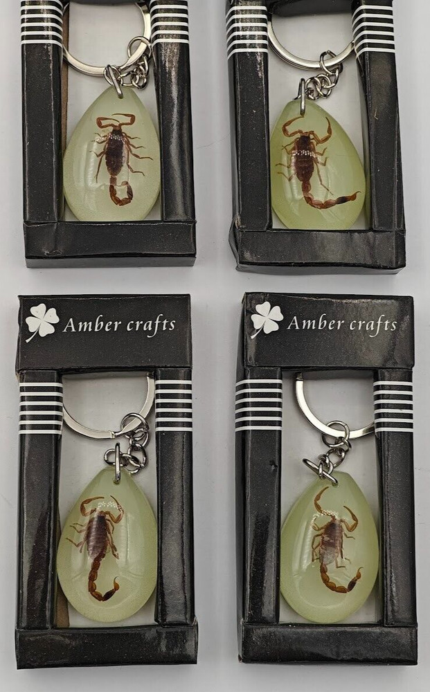 4 PACK! SCORPION Luminous Insect Glowing Keychain Glow in Dark Assorted Shape