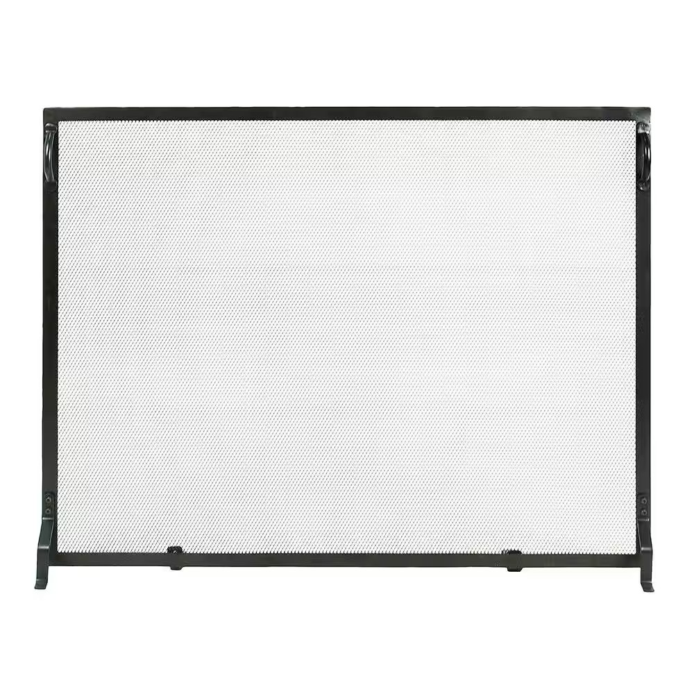 44 In. L Matte Black 1-Panel Plain by Design Flat Fireplace Screen