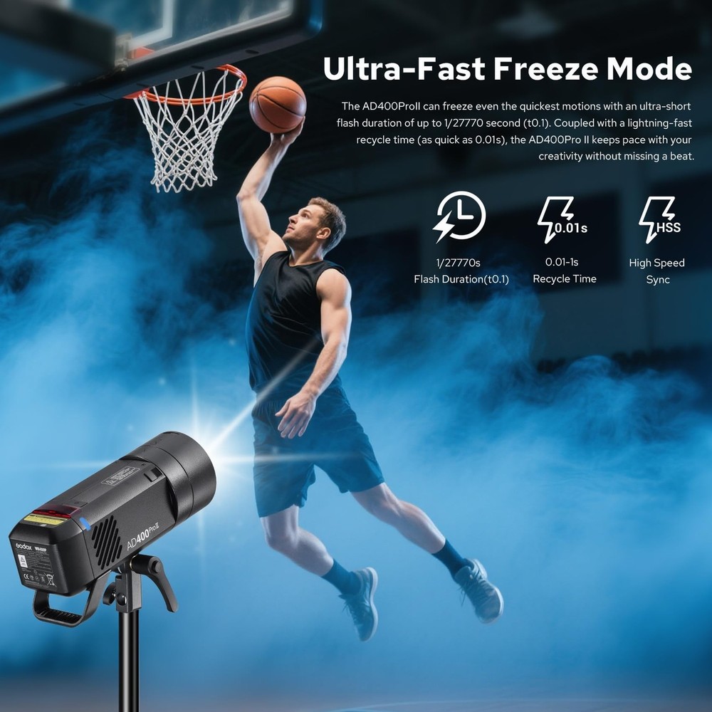 Godox AD400PROII Profession Studio Flash Light with Godox&Bowens Mount GN72 4...