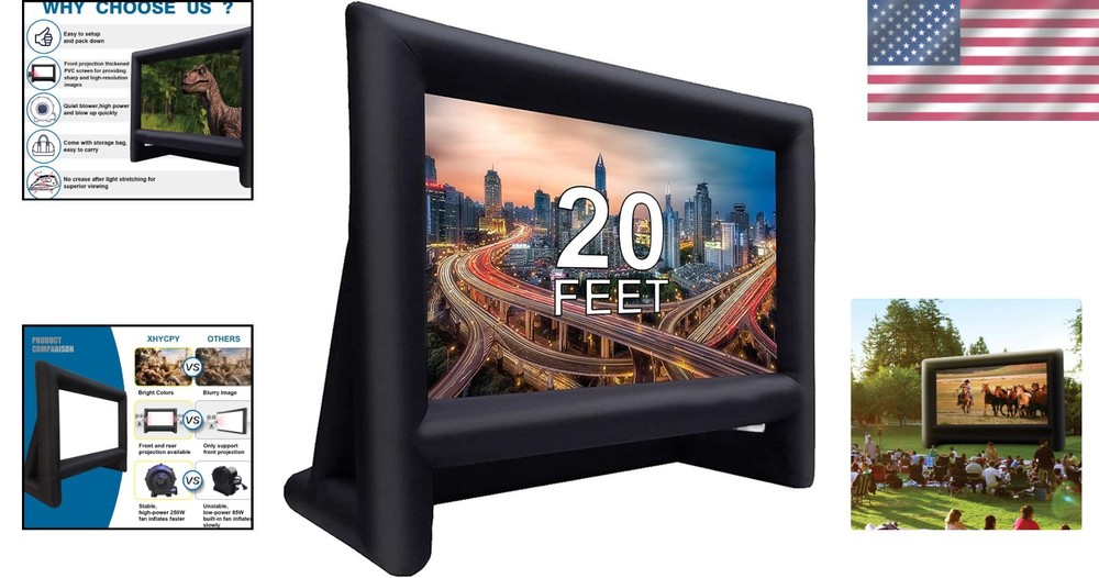 20ft Outdoor Inflatable Projector Screen Front/Rear 2 Min Inflate