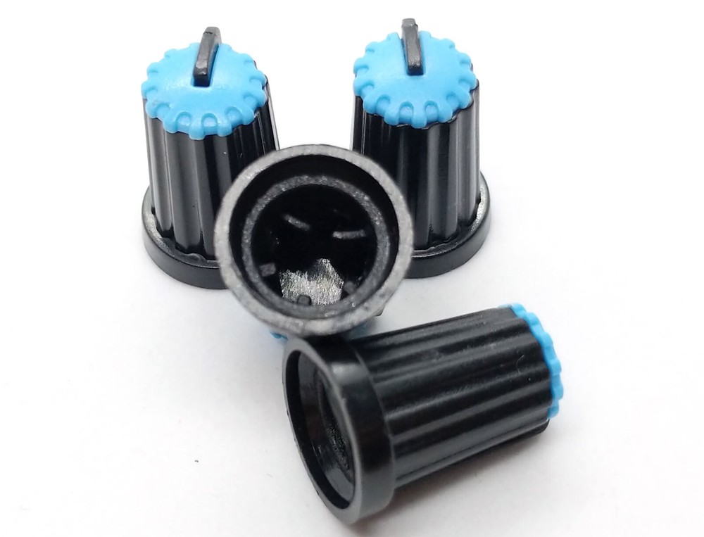 4 Black & Blue D-Shaft Pot Knobs for 6mm 270° DJ-TECH BEHRINGER SOUNDCRAFT