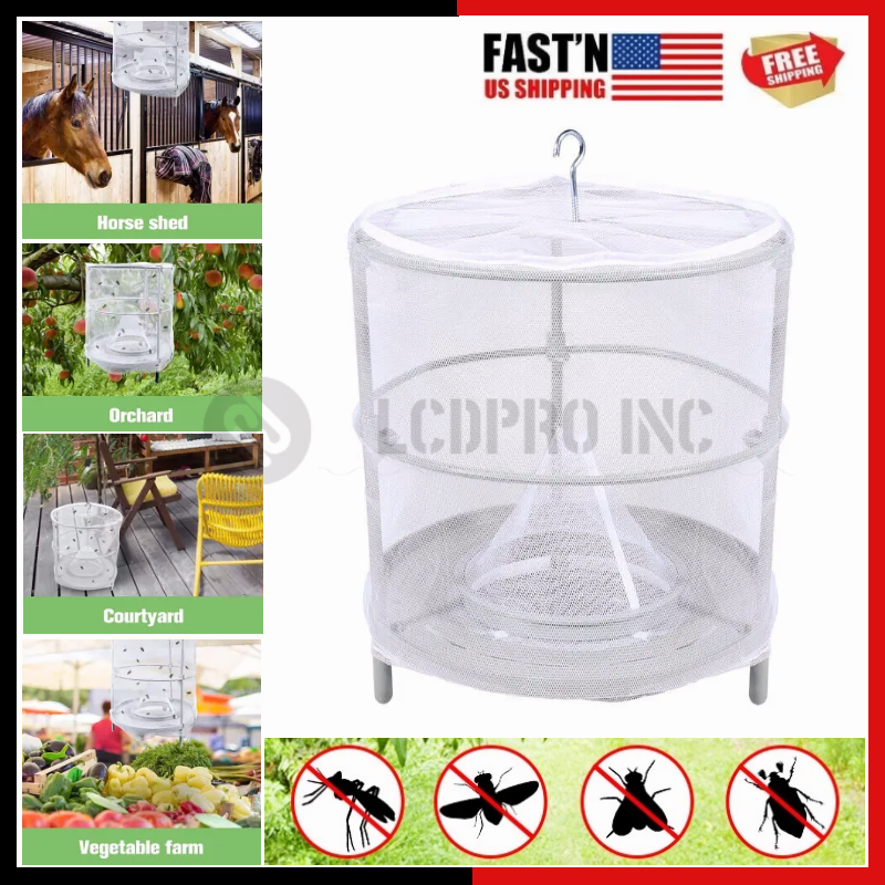 Trap Ranch Fly Cage Reusable Fly Catcher Killer Net Pest Bug Insert Auto Catch