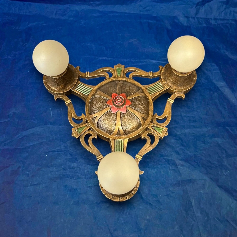 Nice Antique Three Socket Flush Mount Fixture Great 62B
