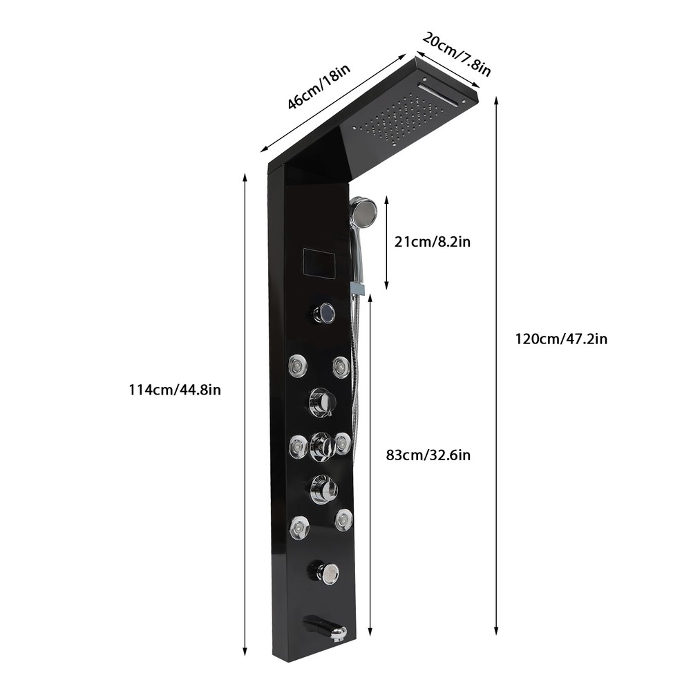 LED Rainfall Head Hand Shower Panel Tower System Bathrooms Waterfall Jets Faucet