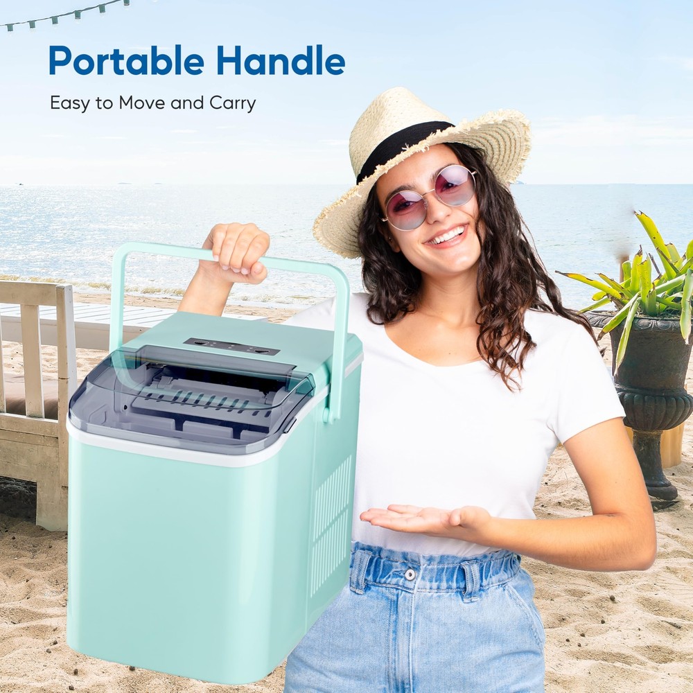 Countertop Ice Maker Machine Self-Cleaning with Scoop Basket & Handle Green