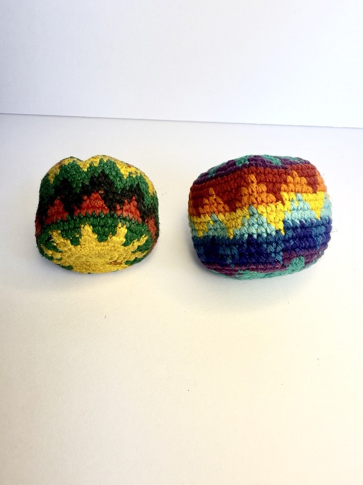 2 Vintage 90's Woven Rainbow Hacky Sack Hackysack