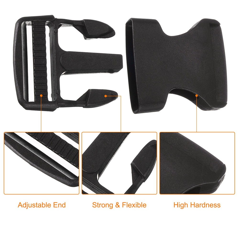 4Pcs 1-1/2" Plastic Dual Adjustable Side Release Buckle for Backpack Strap Black