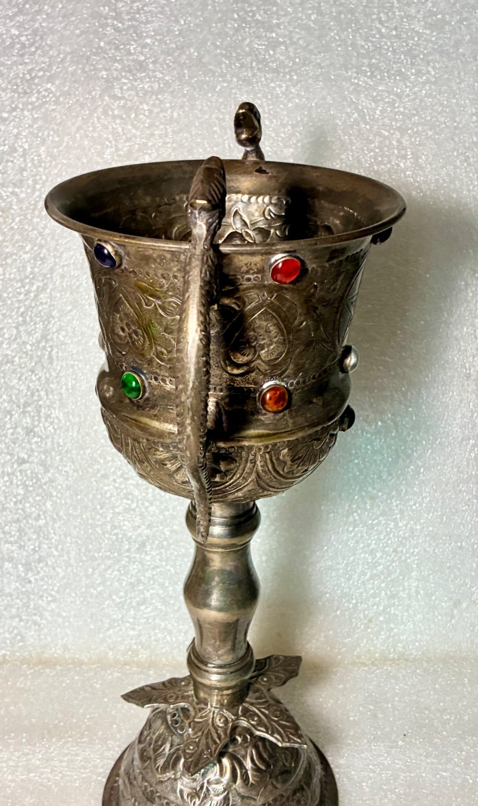 Chalice Carbochons Dragons Pentacle Stars Pentagram Hand Made Silver Plated 13”