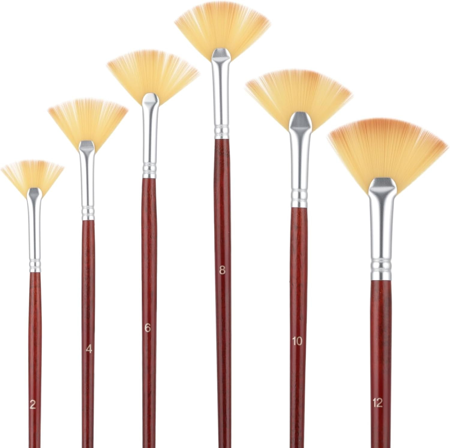 6-Piece Fan Brush Set for Acrylic Watercolor Oil Painting with Wood Handle