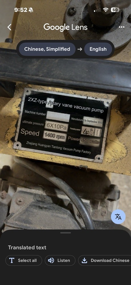 550 Watt Vacuum Pump