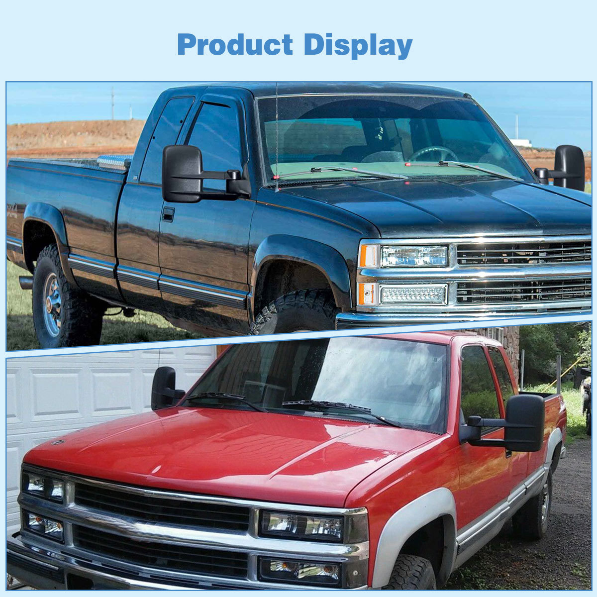 Pair for 88-98 Chevy GMC C/K 1500 2500 3500 Pickup Manual Tow Mirrors Trailer