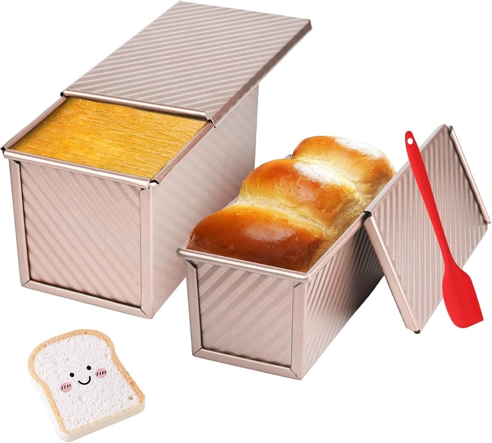 Pullman loaf pan two pack with lids nonstick bread baking set