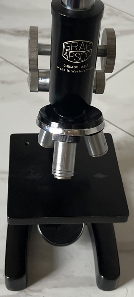 Graf Apsco Germany Microscope w/ 3 Objective Lenses Lab Optical Scope Vintage