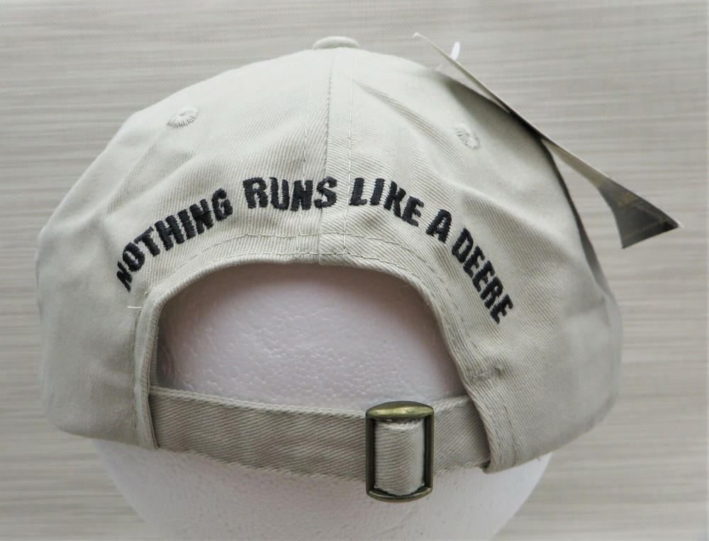 New JOHN DEERE Trucker Cap Hat BEIGE Adjustable Strap Cary Francis Group