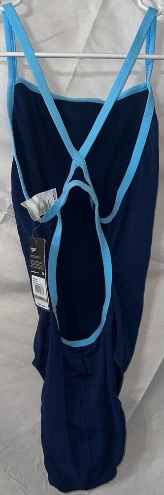 Women's Solid Flyback Training One Piece Blue/Navy Swimsuit, Size 34