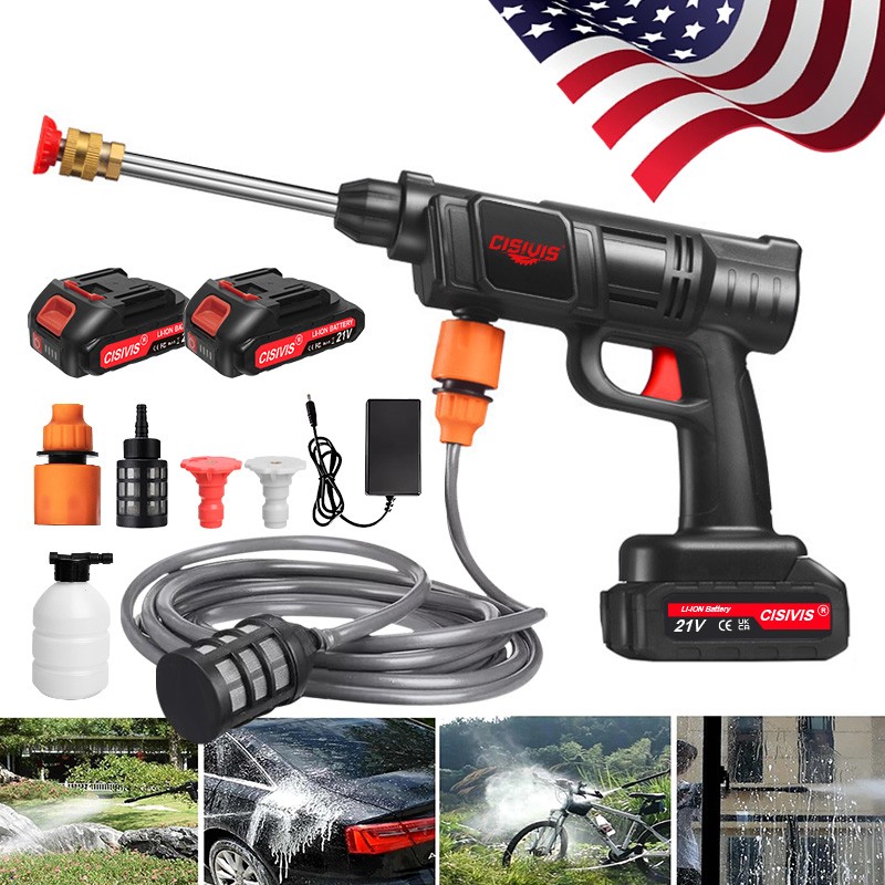 Cisivis Cordless High Pressure Car Washing Gun Pressure Washer Gun with 2 Nozzle