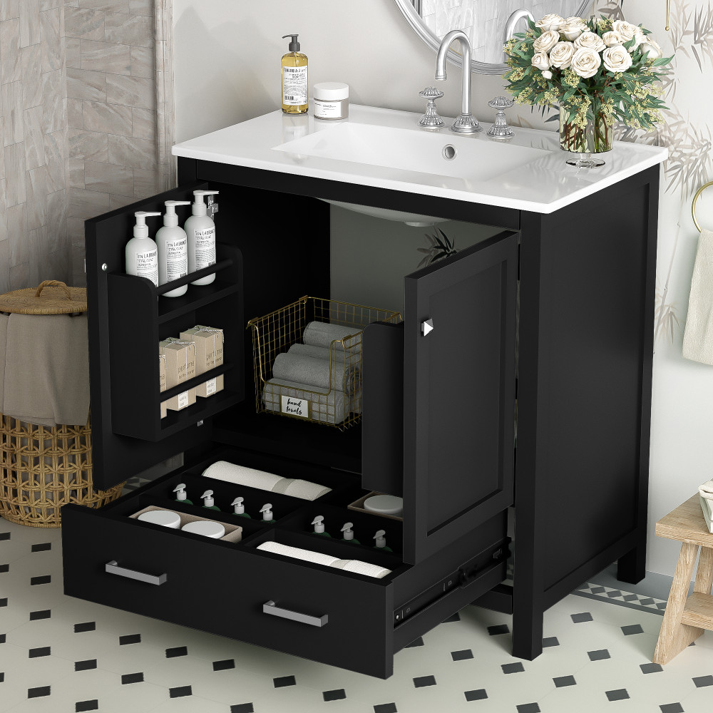 Bathroom Storage Cabinet W 2 Doors Drawer Soft Closing Multifunctional Storage