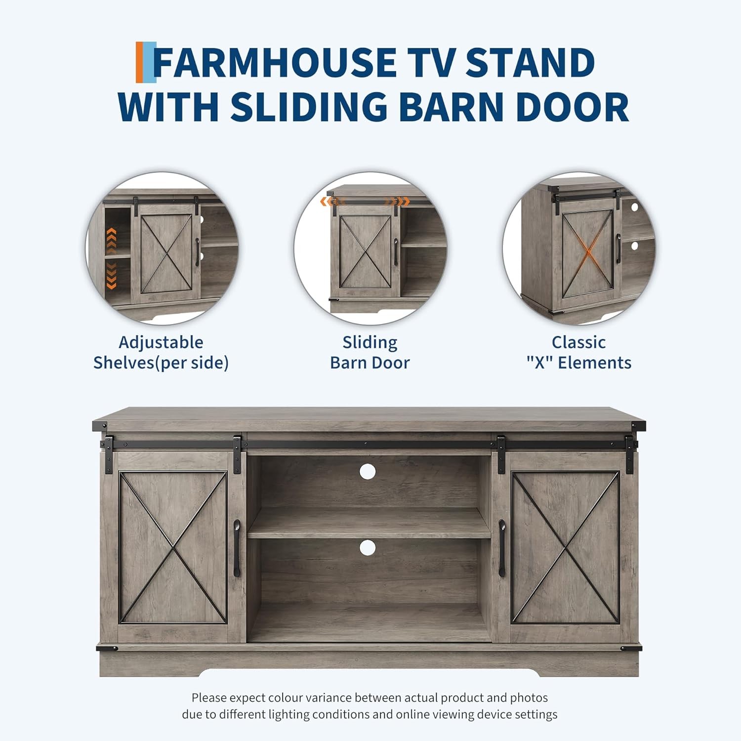 Farmhouse TV Stand Entertainment Center Media TV Console Table for TVs up to 65"