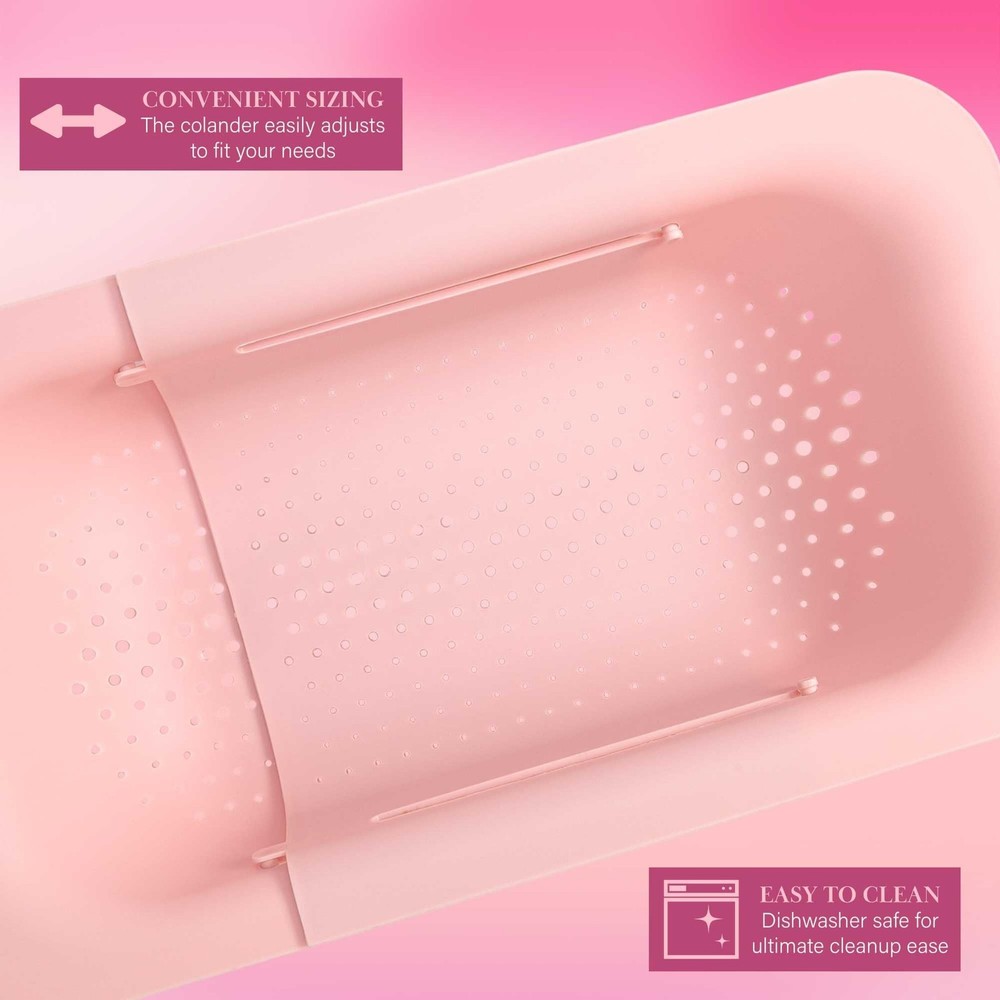 Paris Hilton Over the Sink Expandable Colander, Extendable Strainer, Adjustab...