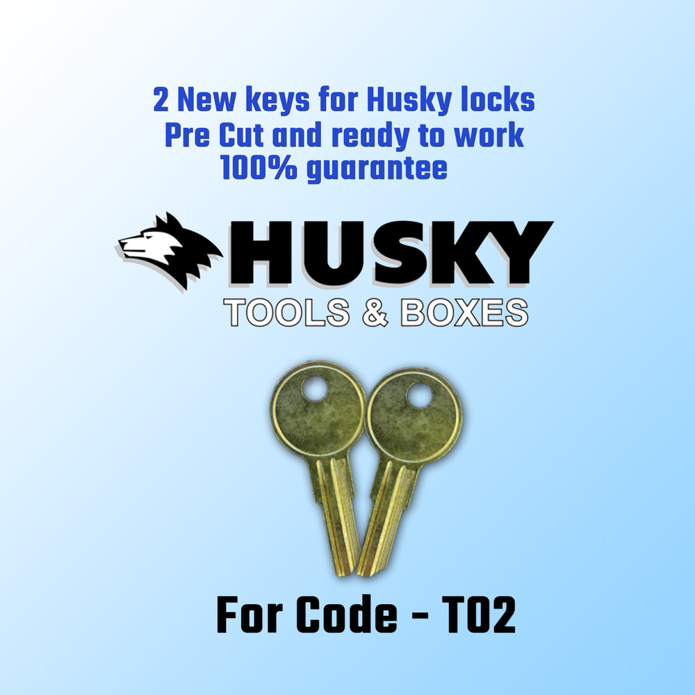 T02 Keys. Replacement pre cut keys for Husky tool box locks, cut to your code