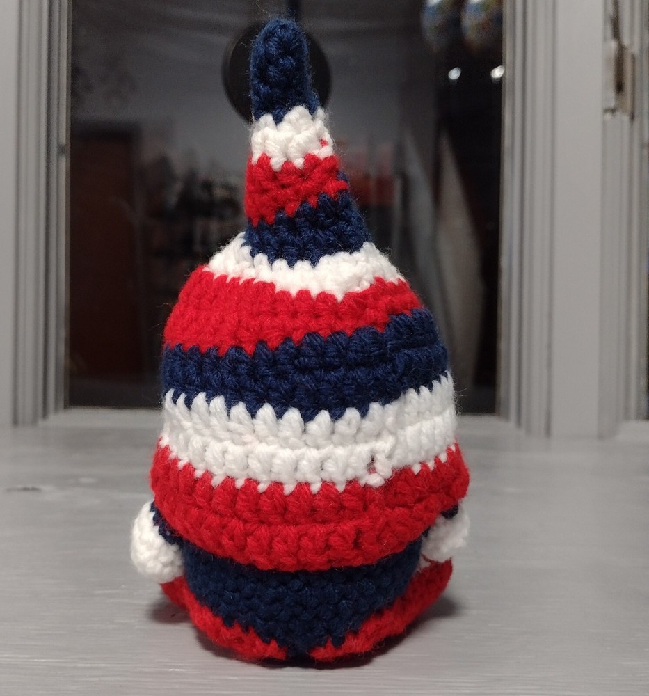 Handmade Crochet Stuffed Gnome Red White Blue