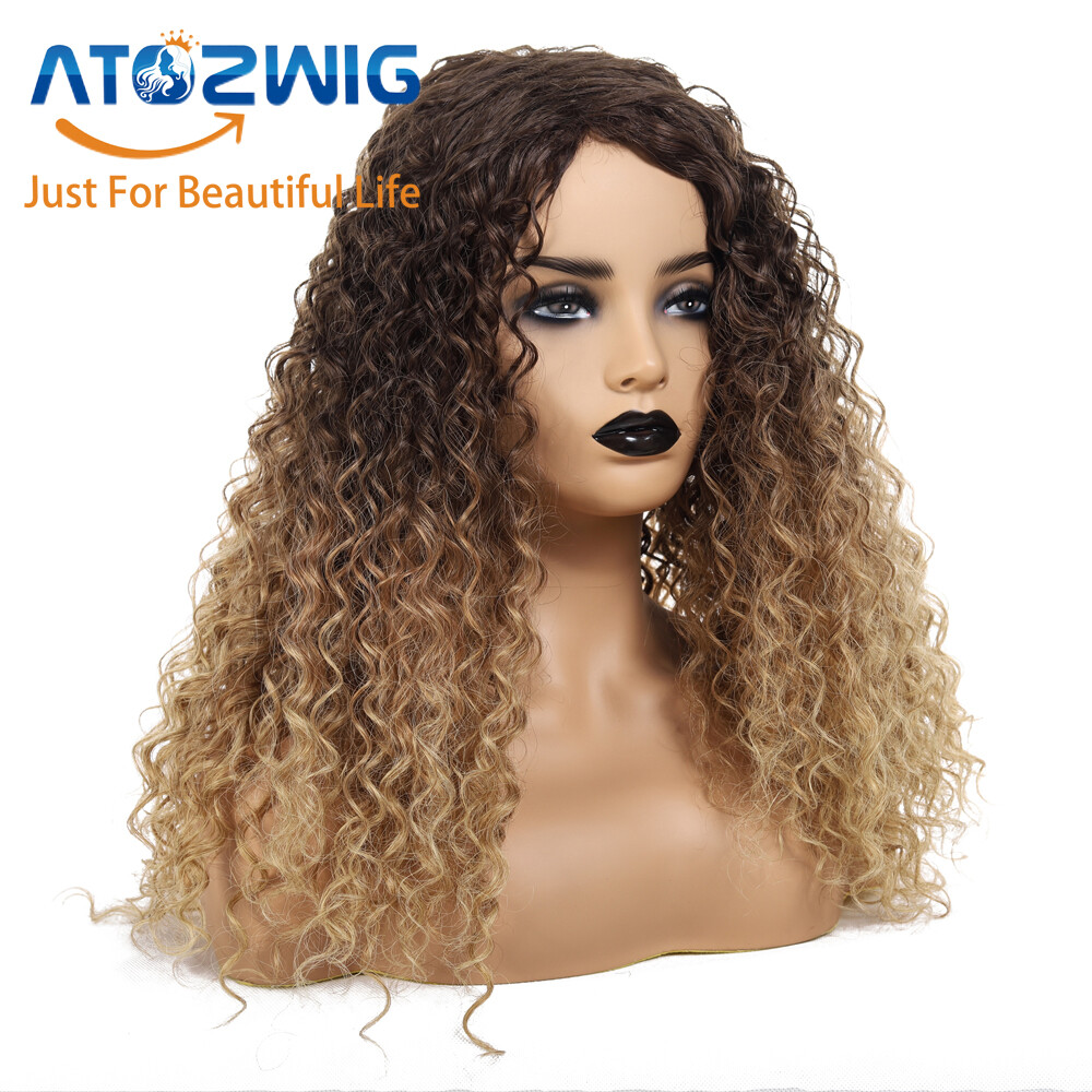 Ombre Brown Culry Wig for Women Brown to Blond Cosplay Wigs Synthetic Hair Wigs