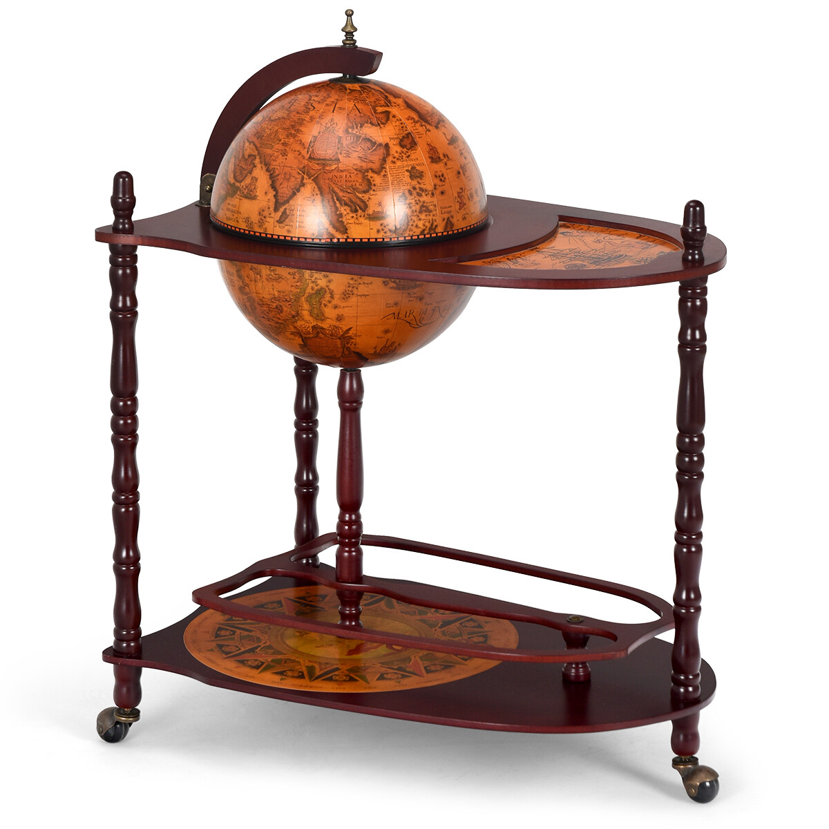 Wood Globe Wine Bar Stand 34" H 16th Century Italian Rack Liquor Bottle Shelf