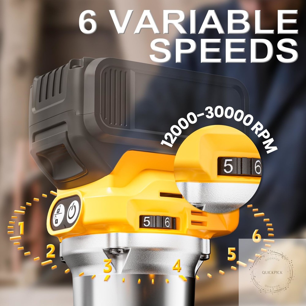 Cordless Compact Router Compatible with DeWalt 20V Battery Bare Tool 6 Variable