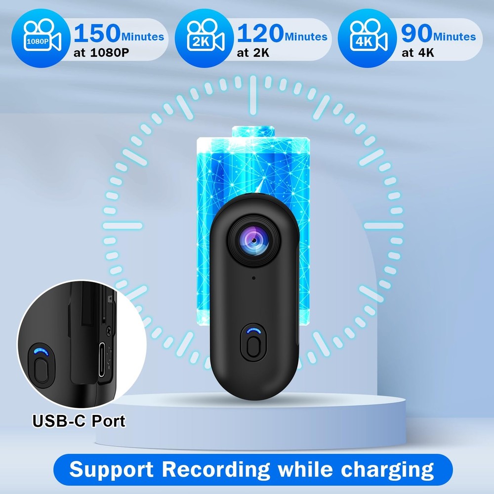 i3 4K Thumb Action Camera,Tiny Size,Mount Anywhere,Small Body Camera with Spr...