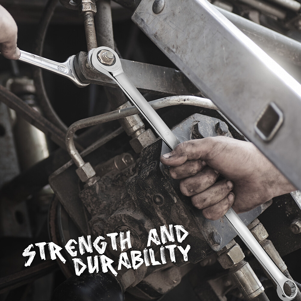 9PC Extra Long Ratcheting Wrench Set Anti-Slip Double Box Spanner Metric 8-22MM