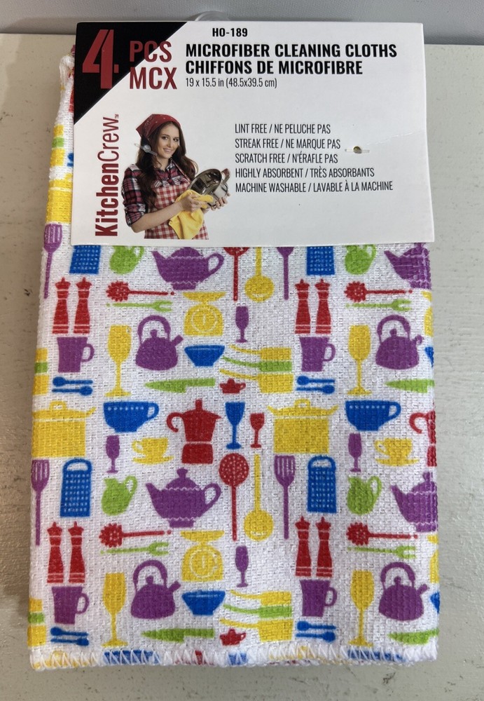 Microfiber Cleaning Cloths 19" x 15.5" 4Pcs 2 Printed 2 Solid Pink