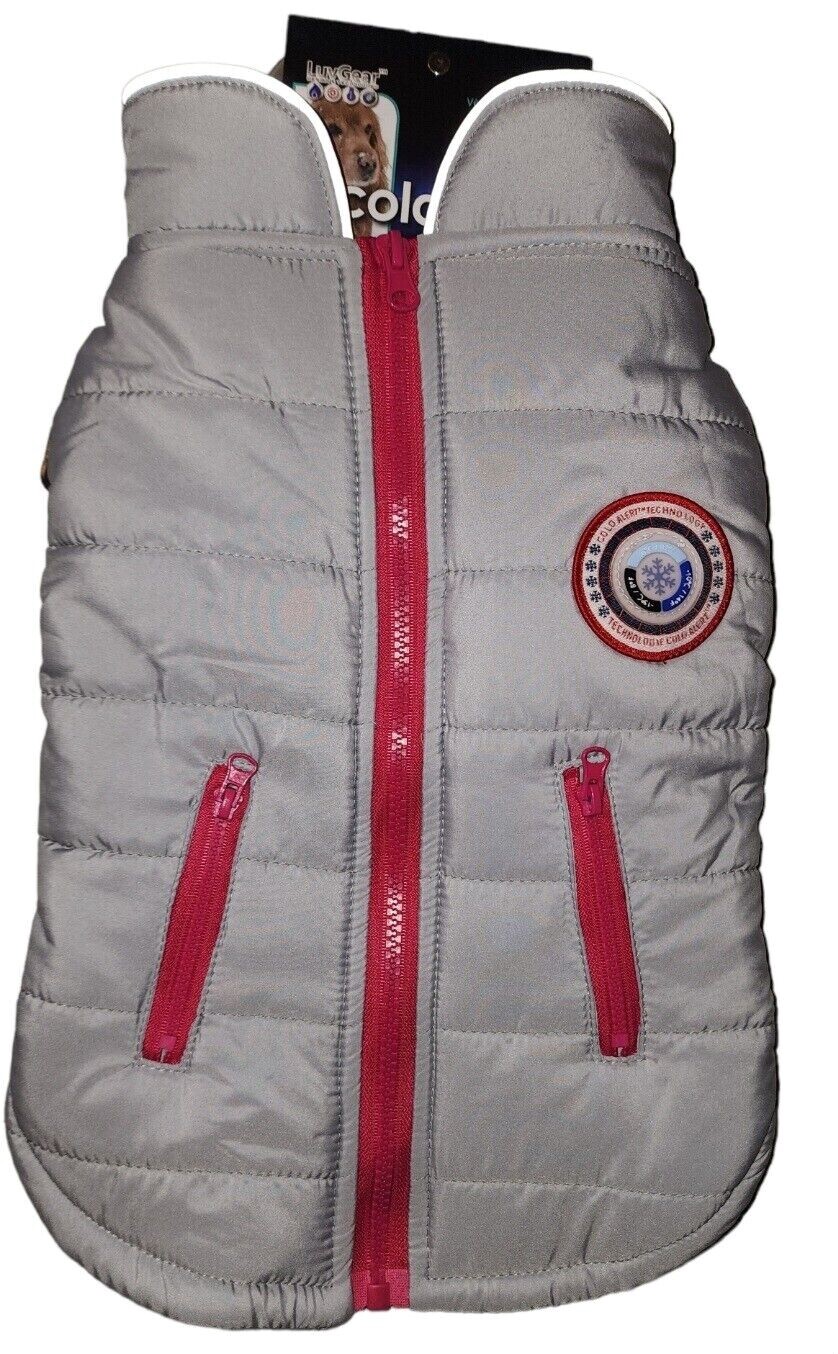 LuvGear Gray & Hot Pink Puffer Fleece Lined Puppy/Dog Coat/Jacket, Sm, Md, or Lg