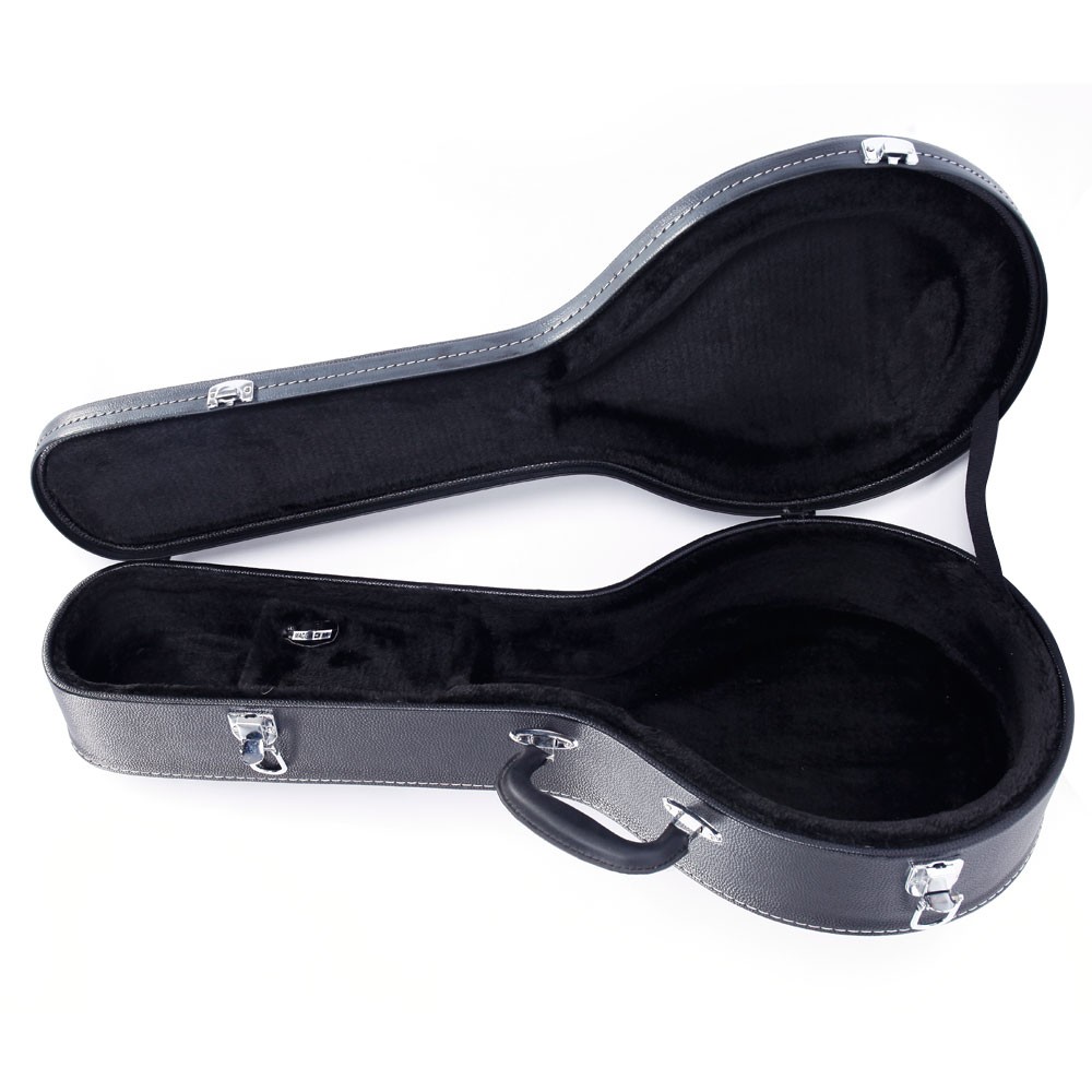 Hardshell A-Style Microgroove Pattern Leather Wood Mandolin Case Black