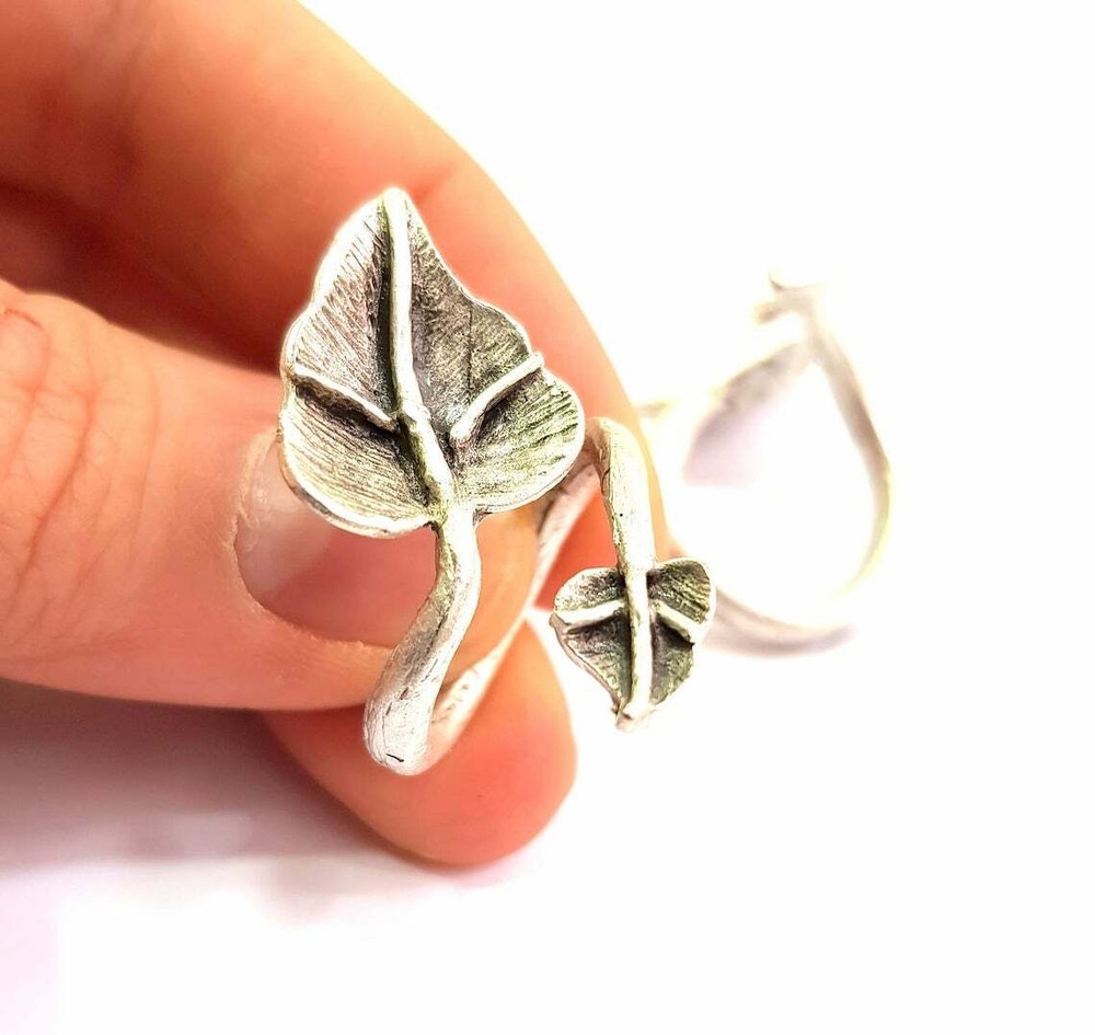 Leaf Flower Ring Blank Base Bezel Setting Antique Silver Brass Adjustable G11836