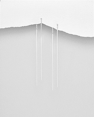 Solid Sterling Silver Threader Minimalists Double Bar Dangle Earrings 2.25" Long