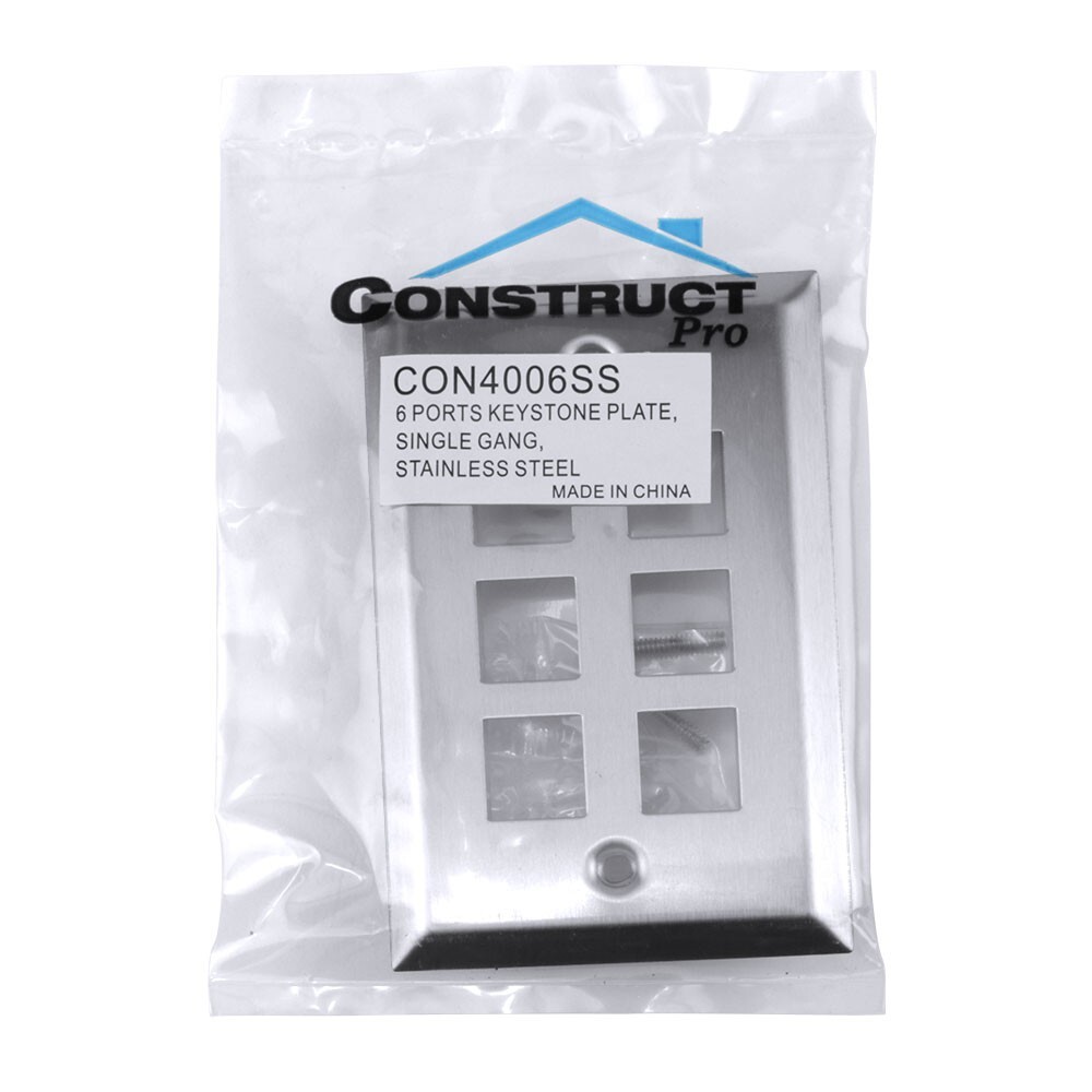 Construct Pro 6-Port Keystone Stainless Steel Wall Plate (Silver)