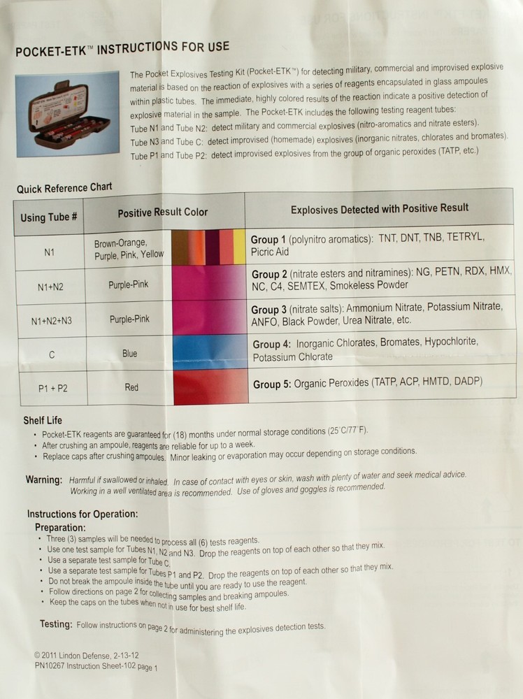 Pocket ETK Explosives Testing Kit