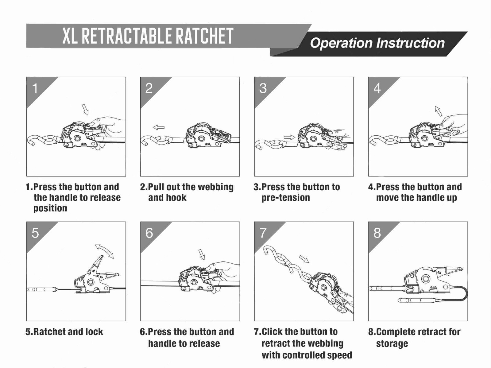 Retractable Ratchet Tie down Straps 4PK 1,500Lb Break Strength 500Lb Work Load