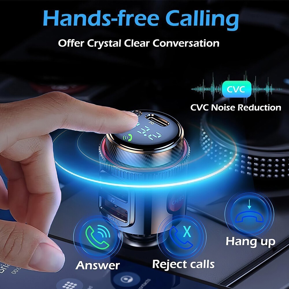 Wireless FM Transmitter QC 3.0 & PD Fast Charger MP3 Bluetooth Car Radio Adapter