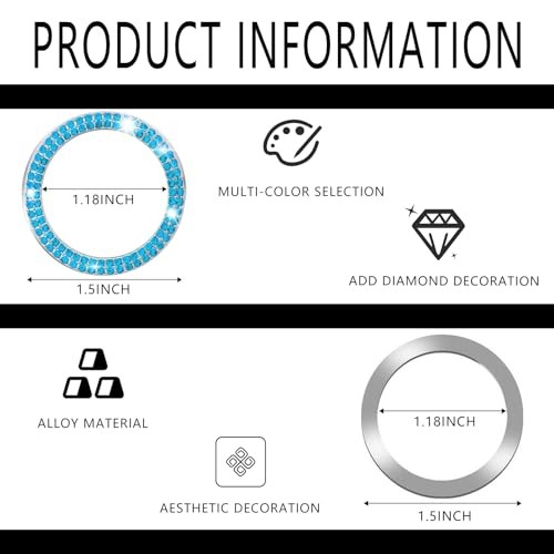 Bling Crystal Push Start Engine Button Cover, Car Rhinestone Engine Start Blue